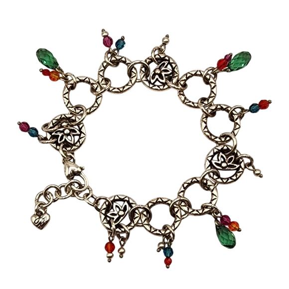 Brighton Lotus Bracelet Colorful Glass Charms Faceted Beads Heart Clasp 7-8” - Picture 1 of 6